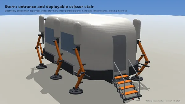 Rear: entrance and extending scissor ladder