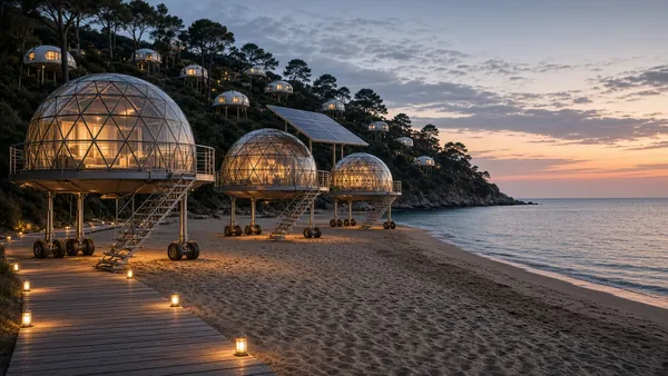 Visualisation: the village on the beach in the evening