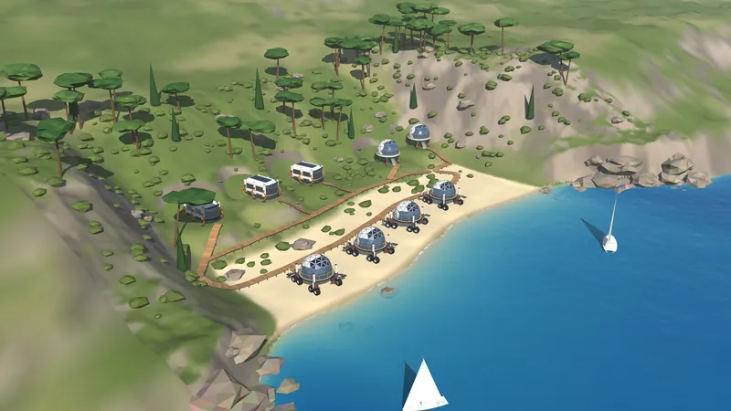 FreeCAD model of the village: aerial view