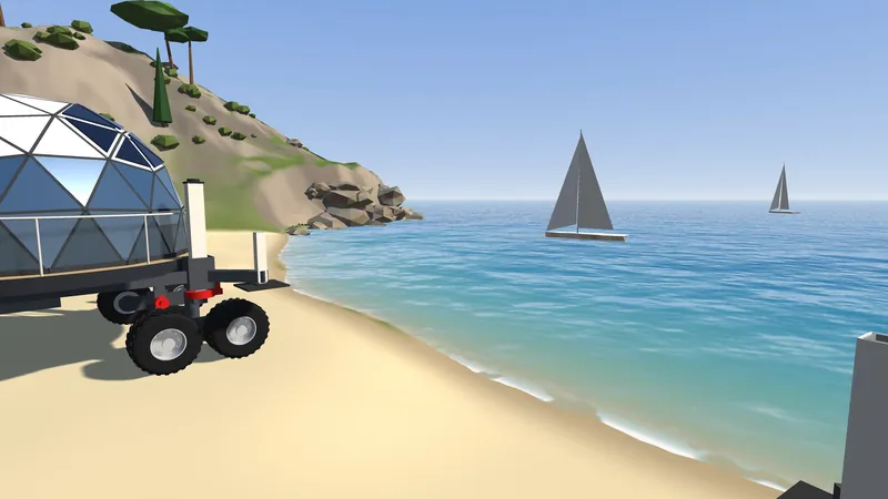 FreeCAD model of the village: view from a dome toward the sea